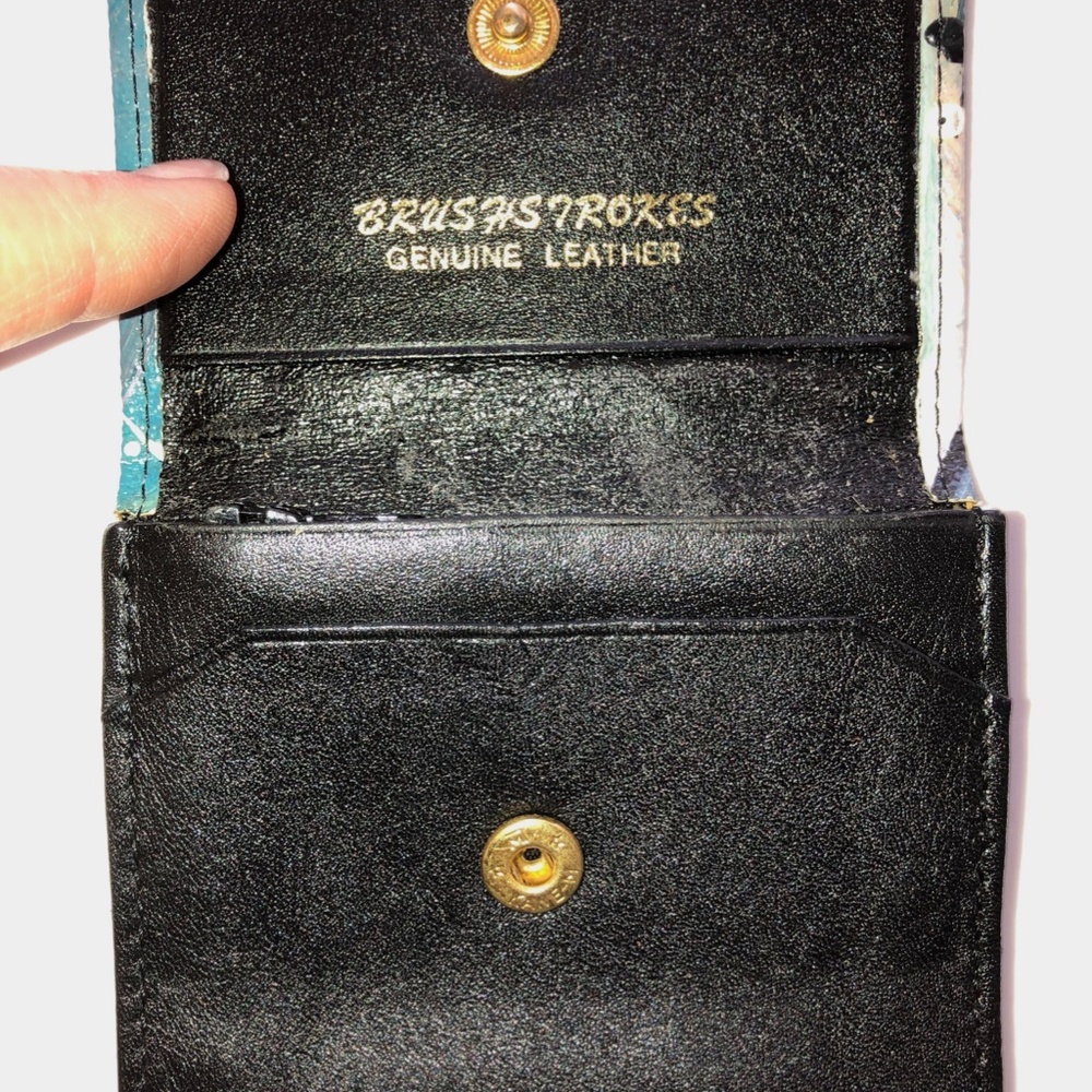 BRUSHSTROKES Handmade Abstract Black Leather Mini Wallet w/ Change Purse NEW! - Picture 5 of 6